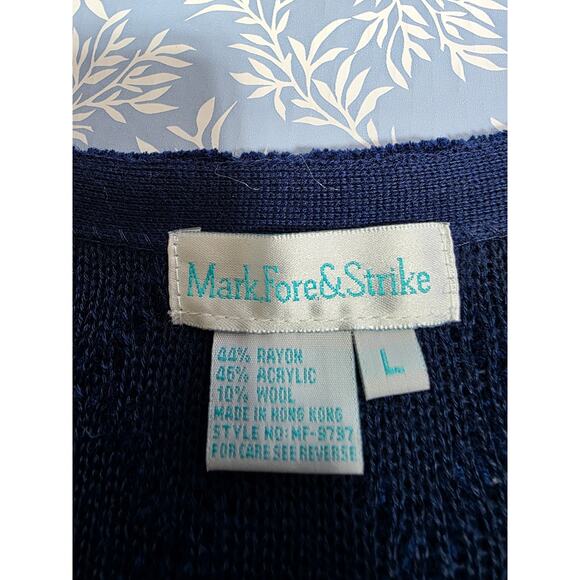 Vintage Mark Fore & Strike Sz L Navy Blue Wool Blend Cardigan Sweater 90s Retro - Picture 3 of 10